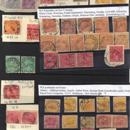 Western Australia Postmarks on Swans & KGV heads ...