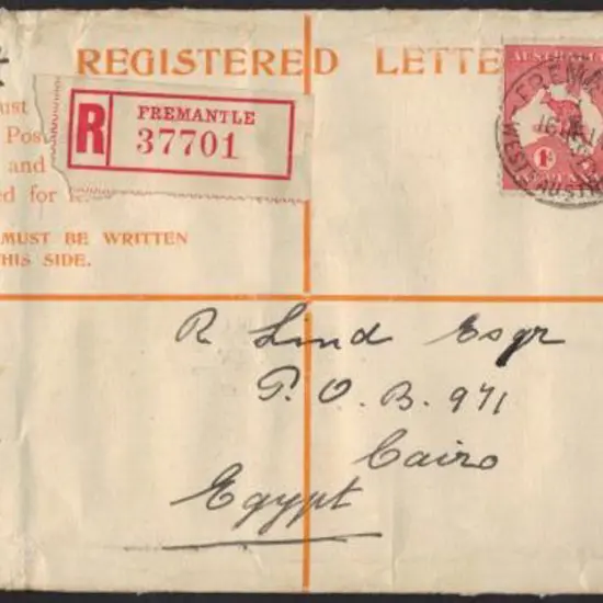 1914 (16th June) 4d orange kangaroo long envelope ...