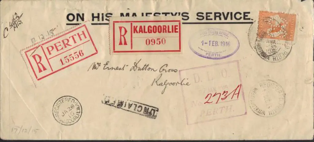 1915 (17th Dec) OHMS long envelope Perth to ... Image 1++