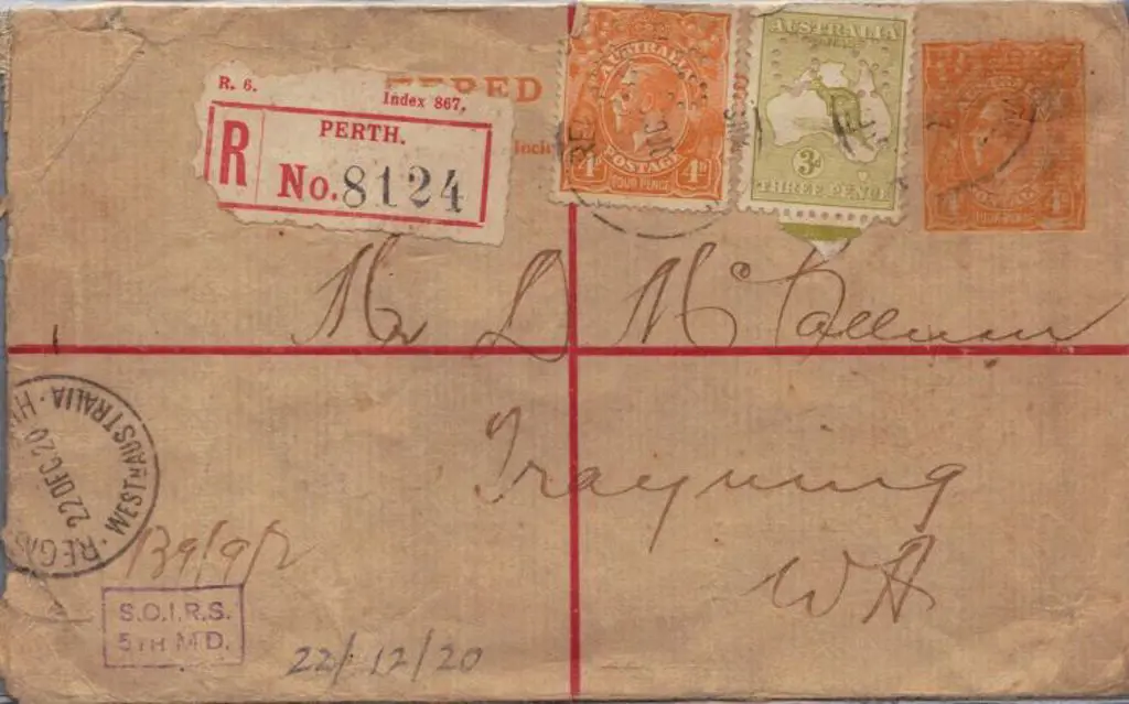 1920 (22nd Dec) 4d KGV Registered letter uprated ... Image 1++