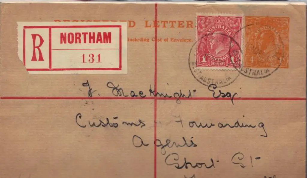 1921 (19th March) 4d KGV reg. cover (RE7) uprated ... Image 1++