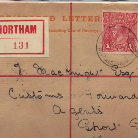 1921 (19th March) 4d KGV reg. cover (RE7) uprated ...