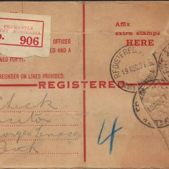 1927 (19th Aug) 4½d KGV Registered envelope (RE17) ...