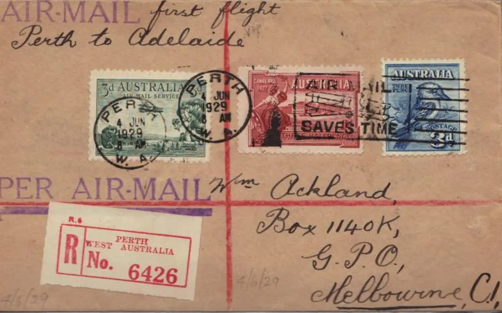 1929 (4th June) Reg First Flight Cover Perth to ... Image 1++
