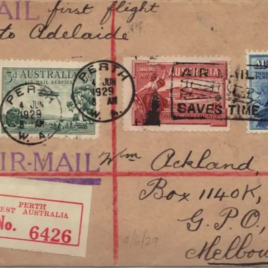 1929 (4th June) Reg First Flight Cover Perth to ...