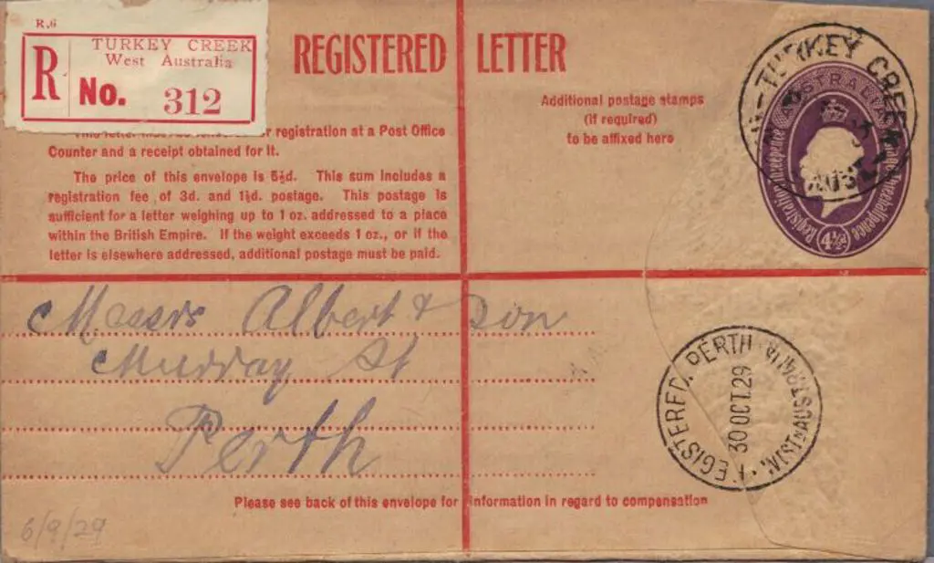 1929 (6th Sept) ½d KGV embossed registered ... Image 1++
