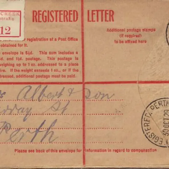 1929 (6th Sept) ½d KGV embossed registered ...