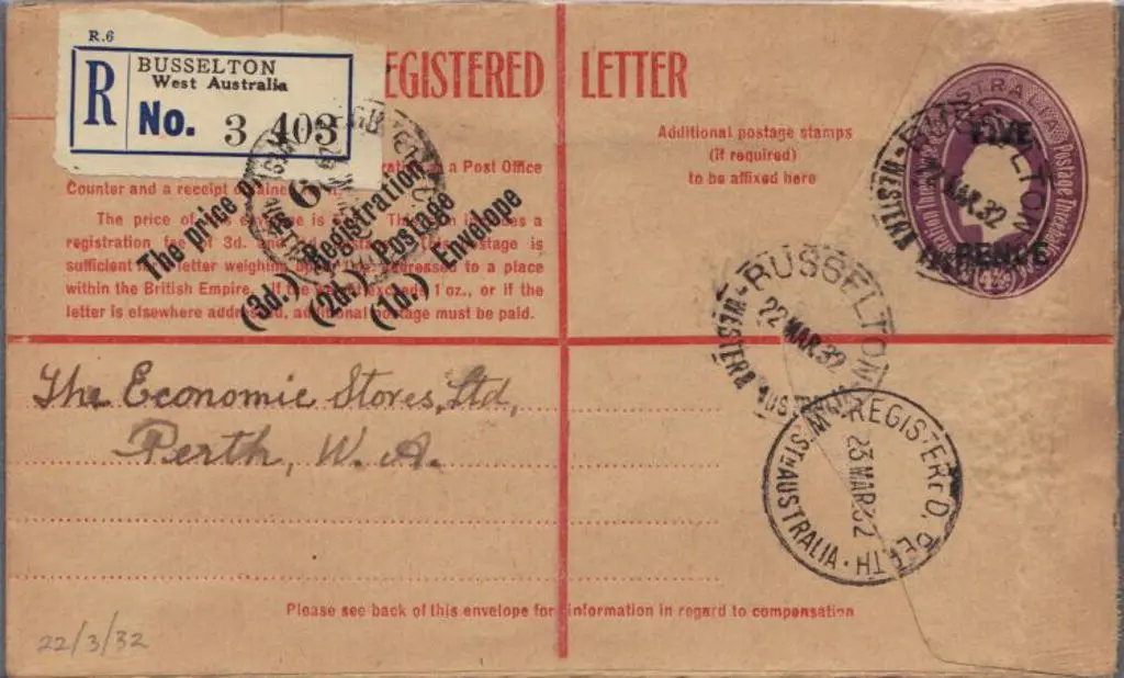 1930 5d on 4½d KGV provisional envelope (RE23) ... Image 1++