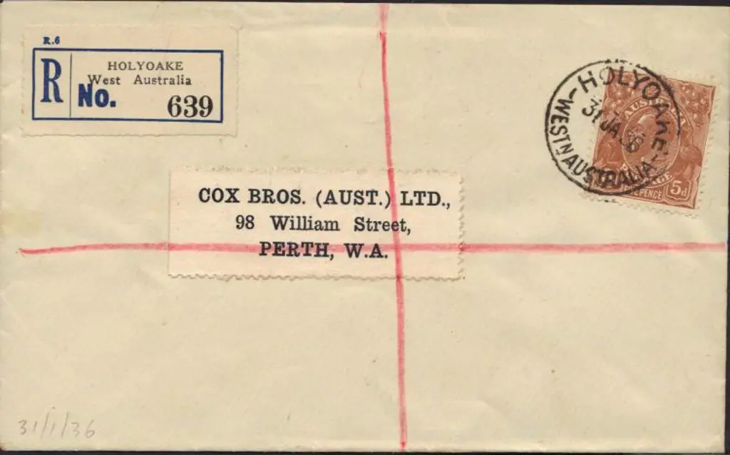 1936 (31st Jan) cover Holyoake to Perth with black ... Image 1++