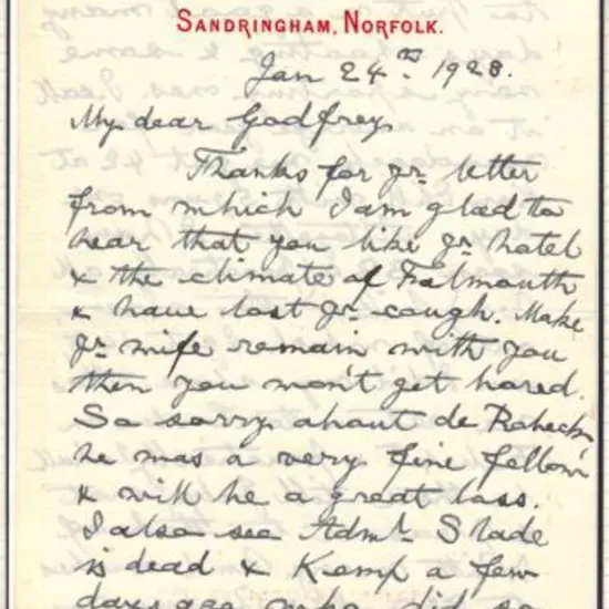 King George V 1928 (24th Jan) hand written letter ...