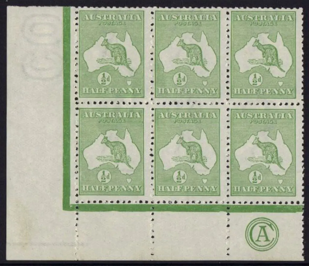 ½d green CA Monogram corner block of 6 MUH but ... Image 1++