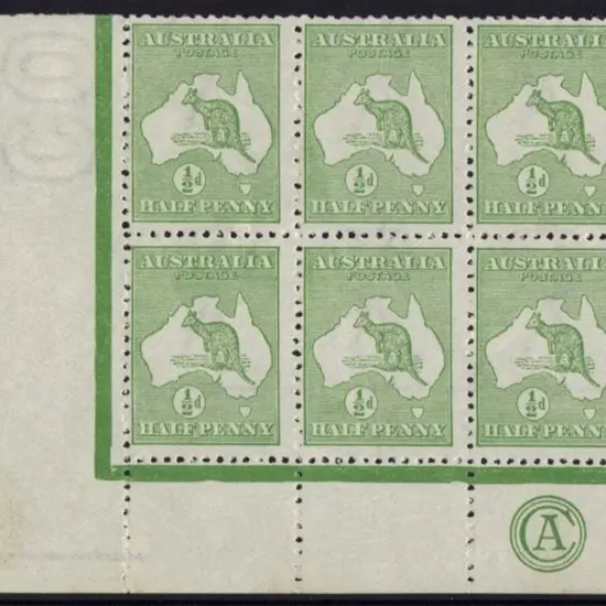 ½d green CA Monogram corner block of 6 MUH but ...