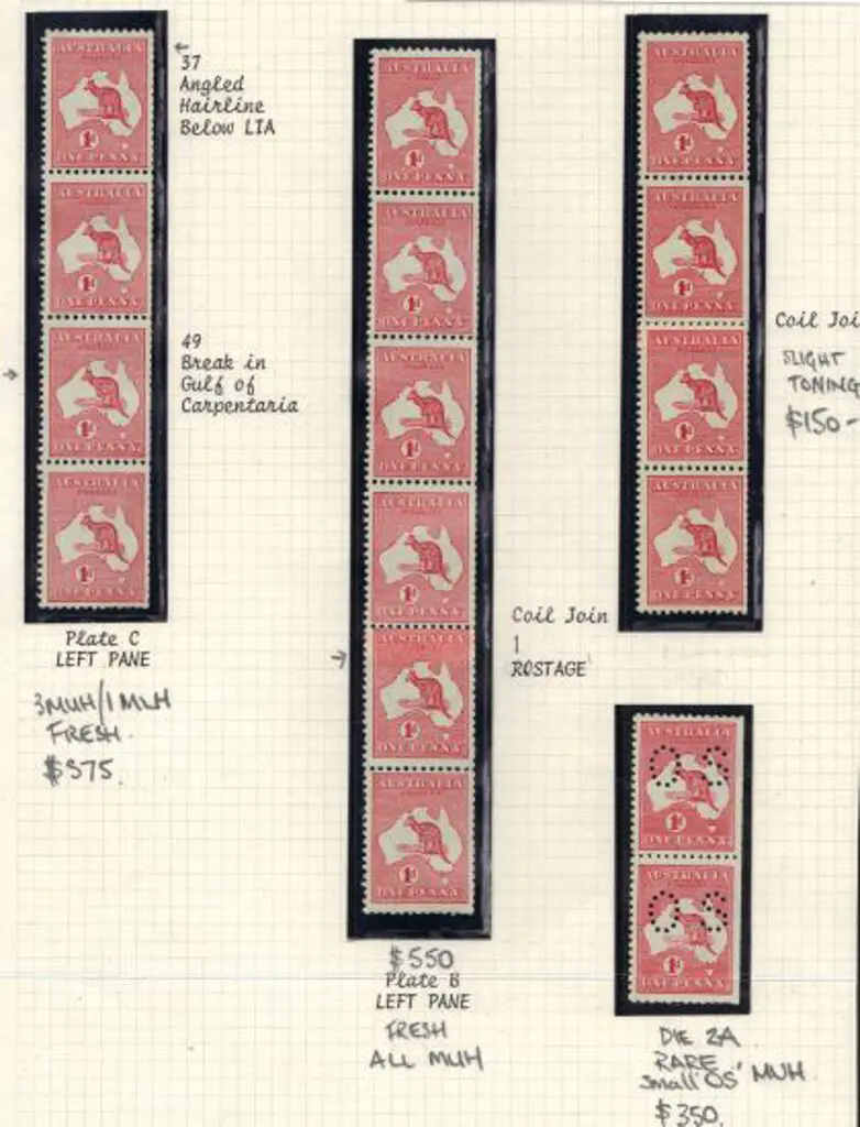 1d red Die I Plate C left pane strip of 4 showing ... Image 1++