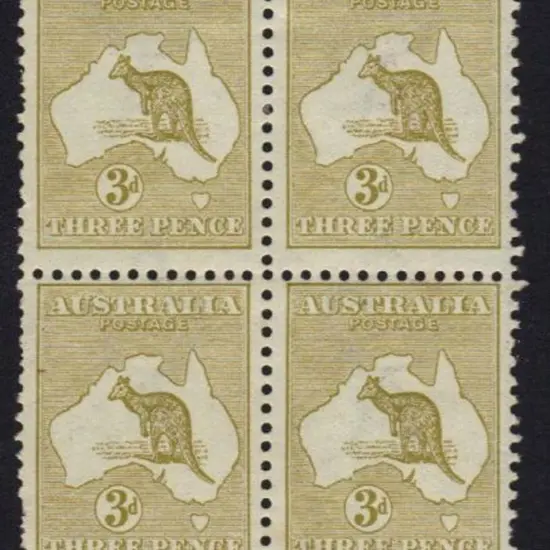 3d yellow olive MUH/MLH block of 4 centred high, ...