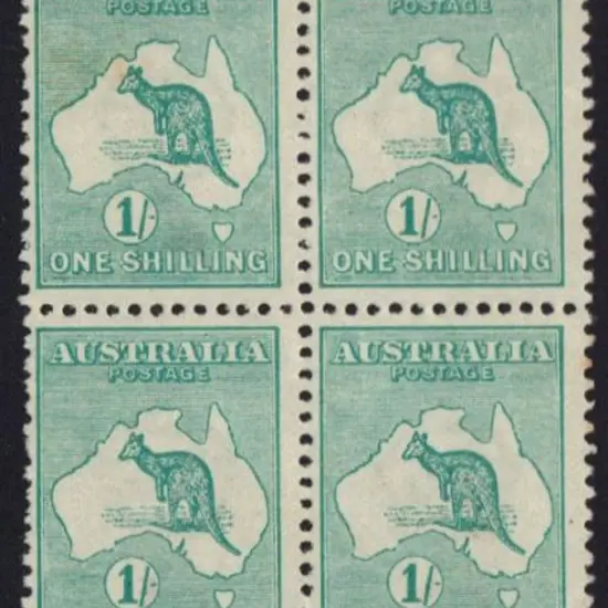 1/- emerald MUH/MLH block of 4 well-centred with ...