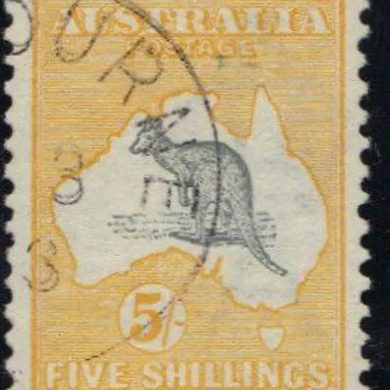 5/- grey & yellow CTO with good perfs & centering. ...