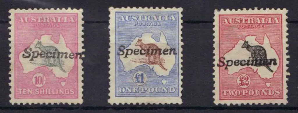 £2, £1 & 10/- all ovpt "Specimen" Type A. MLH The ... Image 1++