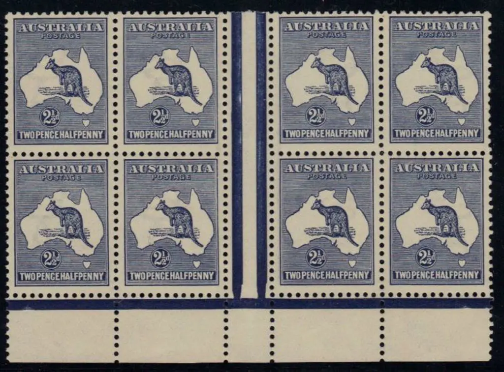 2½d indigo gutter block of 8 with lower selvedge. ... Image 1++