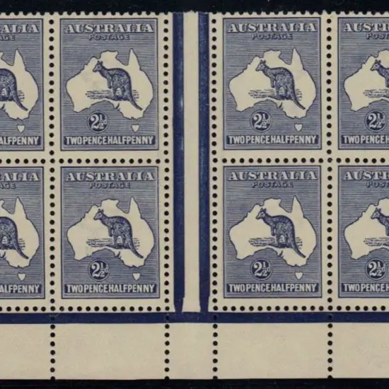2½d indigo gutter block of 8 with lower selvedge. ...