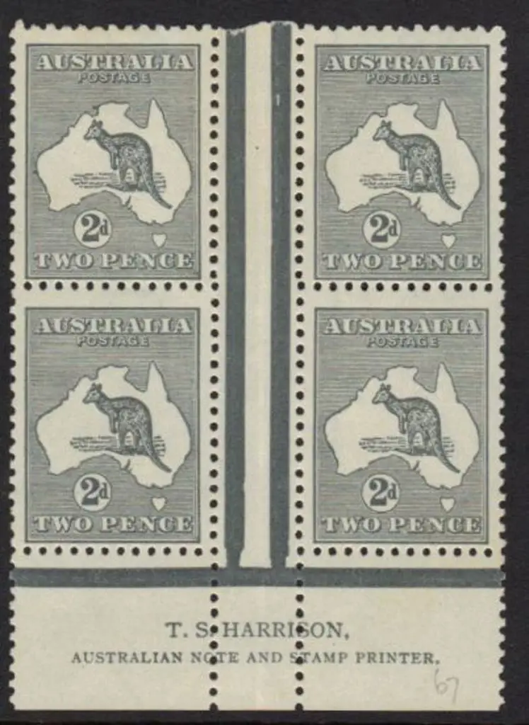 2d grey TS Harrison imprint block of 4 MUH with ... Image 1++