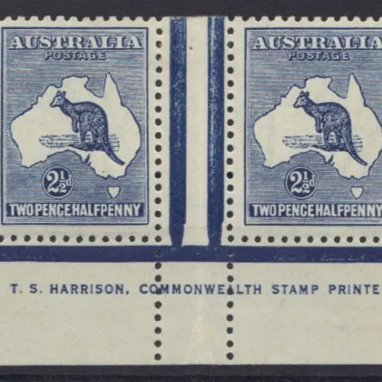 2½d deep blue Harrison one line imprint gutter ...