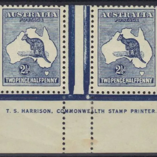 2½d deep blue Harrison one line imprint gutter ...