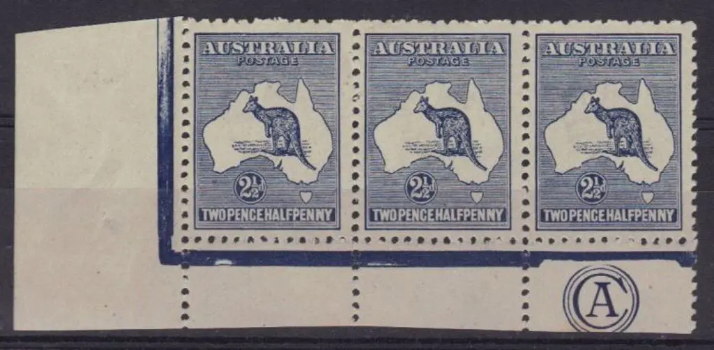 2½d deep blue CA Monogram plate 1 corner strip of ... Image 1++