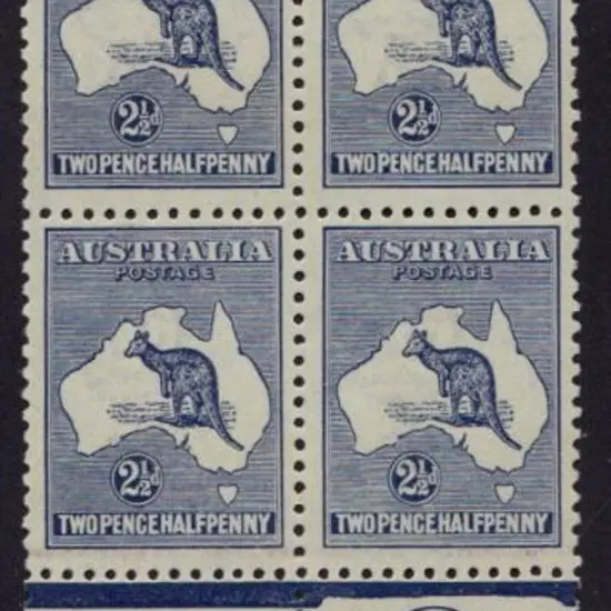 2½d blue JBC Monogram block of 4 Plate 1. MUH but ...