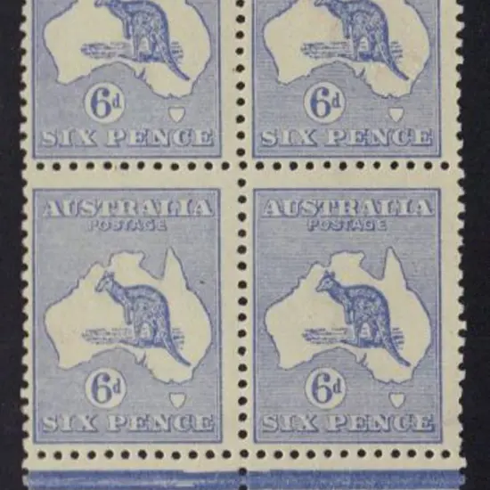 6d ultramarine CA Monogram lower plate block of 4. ...
