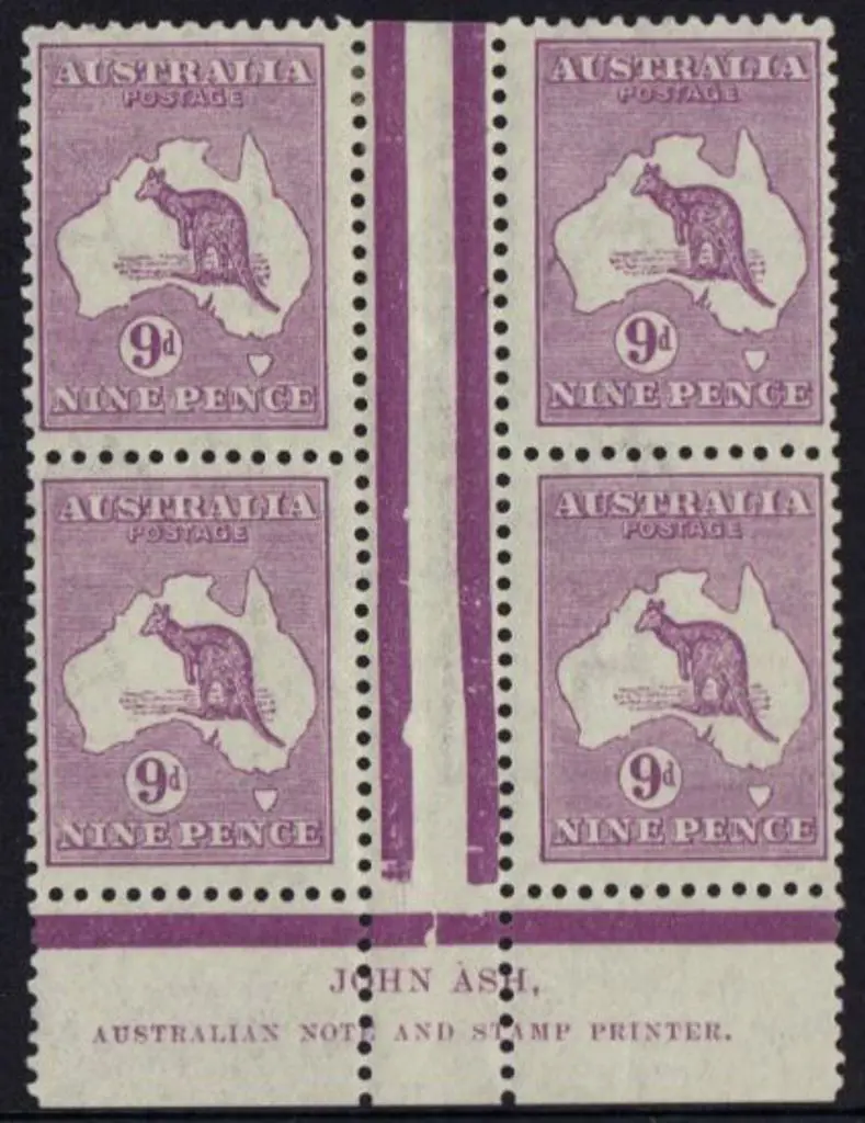9d violet Die IIB John Ash imprint gutter block of ... Image 1++