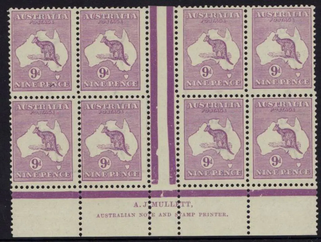 9d violet Die IIB Mullett imprint block of 8. Two ... Image 1++