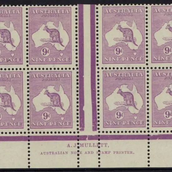 9d violet Die IIB Mullett imprint block of 8. Two ...