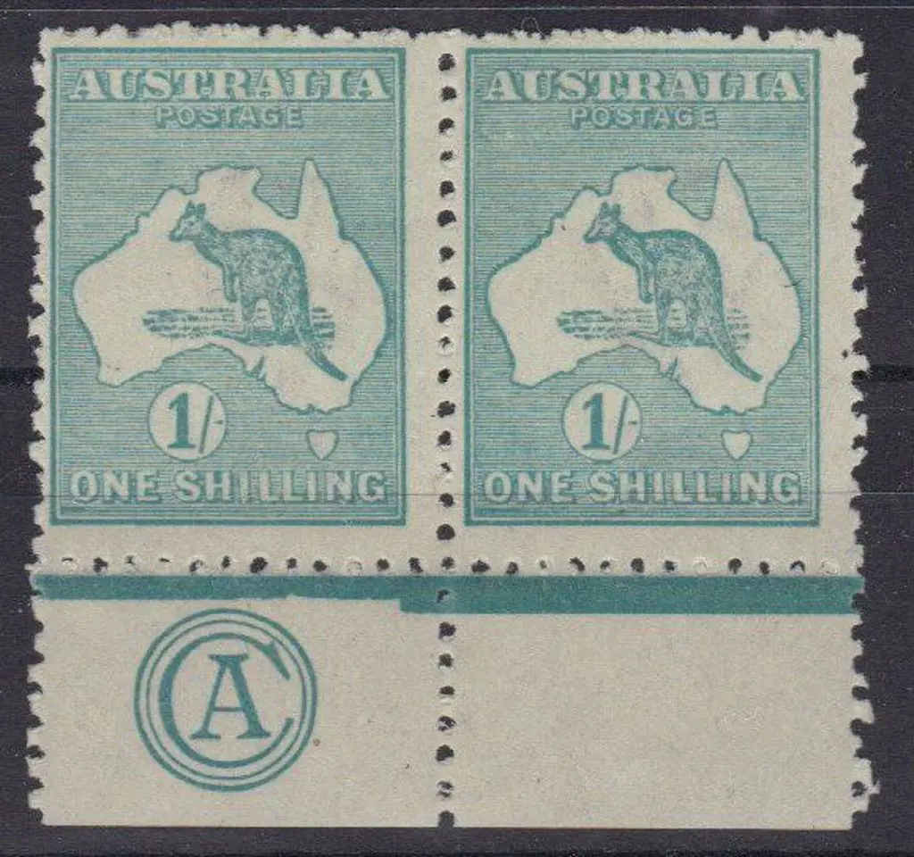 1/- blue-green CA Monogram upper plate pair MLH. ... Image 1++