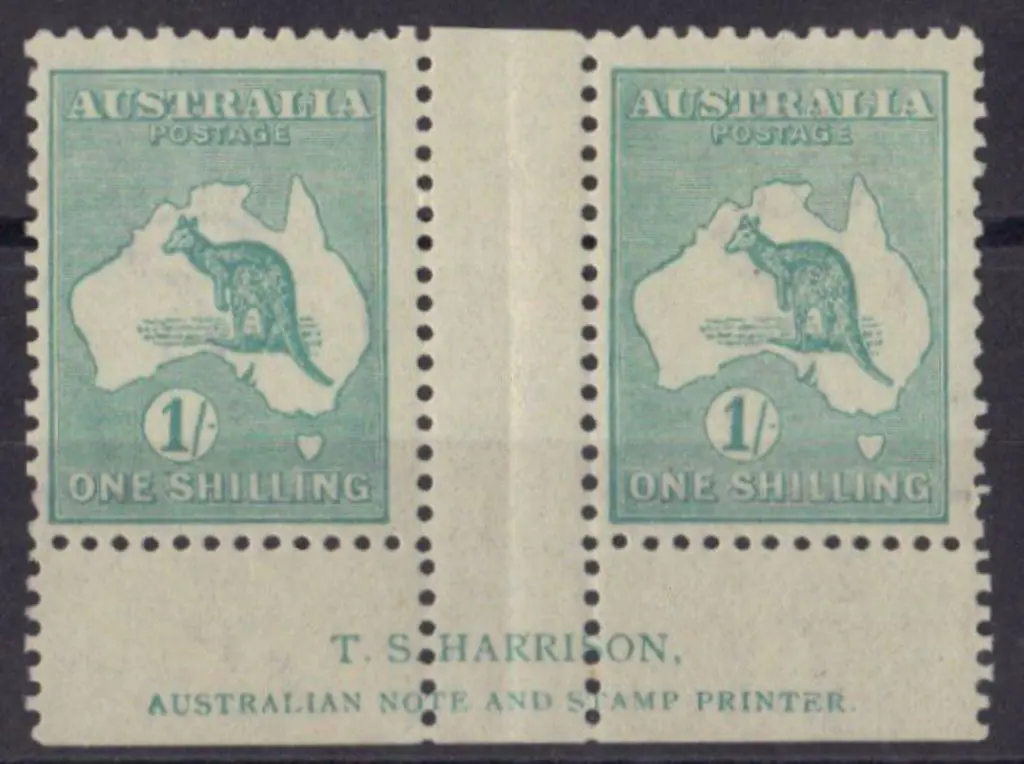 1/- blue-green Die IIB Harrison imprint gutter ... Image 1++