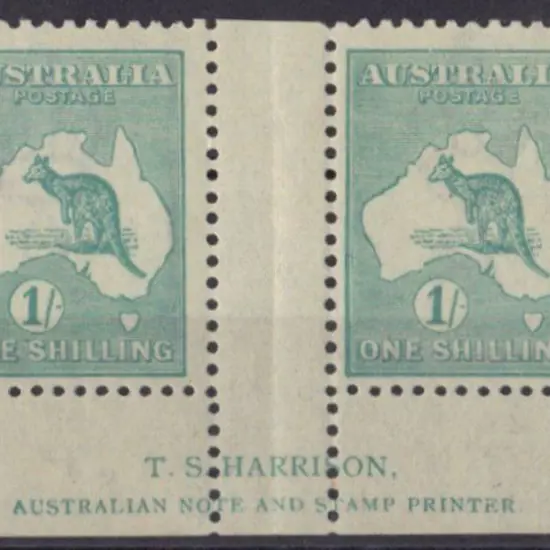 1/- blue-green Die IIB Harrison imprint gutter ...