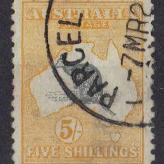 5/- grey & yellow F/U with part PARCEL corner cds. ...