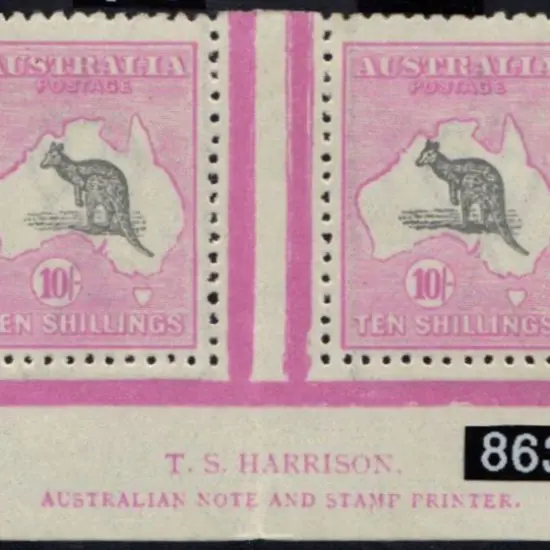10/- grey & bright aniline pink TS Harrison ...