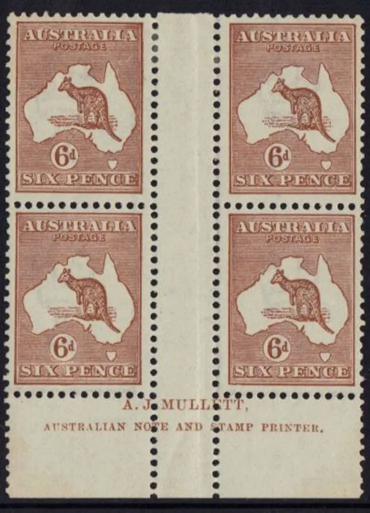 6d chestnut Mullett gutter imprint block of 4. ... Image 1++