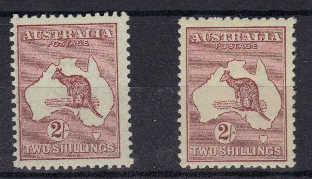 2/- maroon x 2 One MUH centred slightly to left ... Image 1++