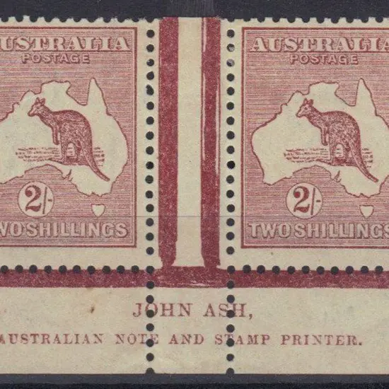 2/- maroon John Ash imprint pair. "N" over "N". ...