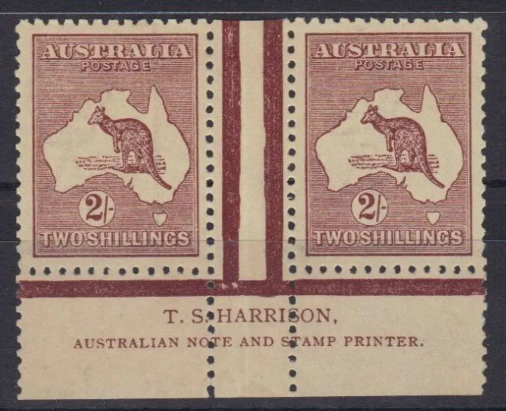 2/- maroon TS Harrison imprint pair. "N" over ... Image 1++