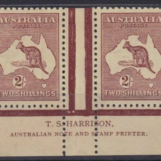 2/- maroon TS Harrison imprint pair. "N" over ...