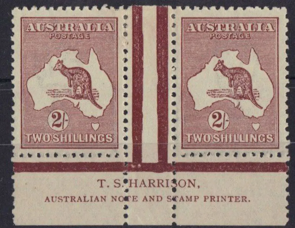 2/- maroon Harrison imprint gutter pair. MLH in ... Image 1++