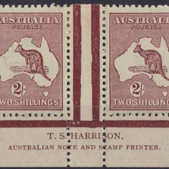 2/- maroon Harrison imprint gutter pair. MLH in ...