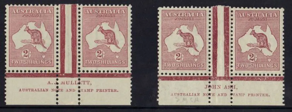 2/- maroon AJ Mullett imprint pair MLH & 1929/30 ... Image 1++
