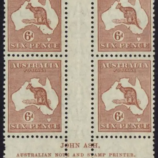 6d chestnut John Ash imprint block of 4. MVLH in ...