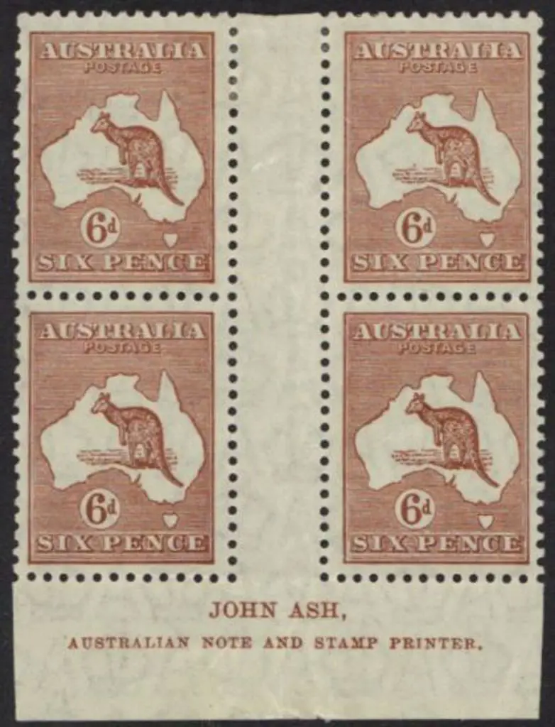 6d chestnut John Ash "N over A" imprint block of ... Image 1++