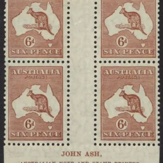 6d chestnut John Ash "N over A" imprint block of ...