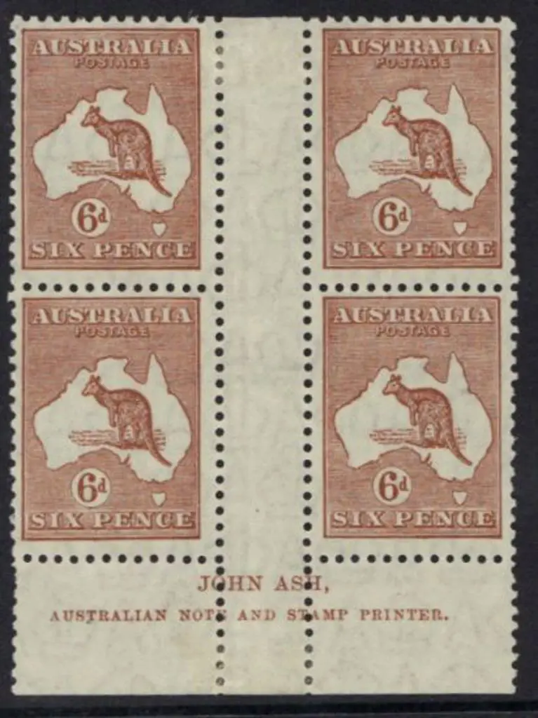 6d chestnut John Ash imprint block of 4 MUH on 3 ... Image 1++