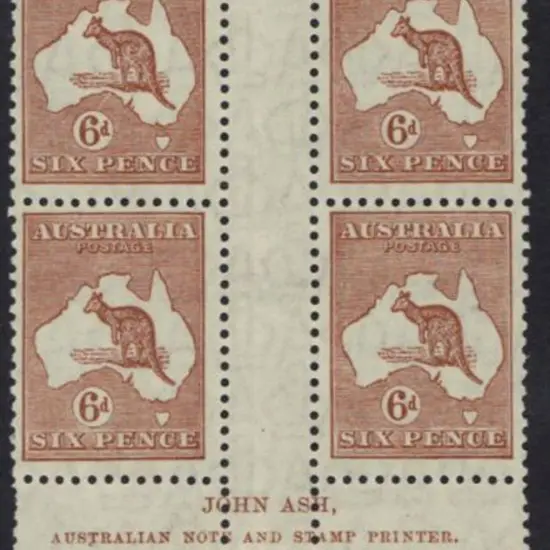 6d chestnut John Ash imprint block of 4 MUH on 3 ...